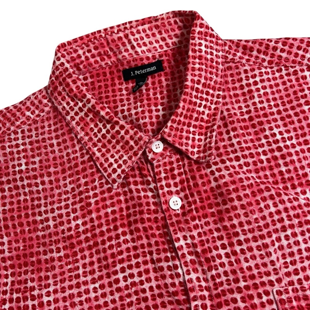 J. Peterman Mens XXL Red Geometric Print 100% Linen Short Sleeve Button Up Shirt